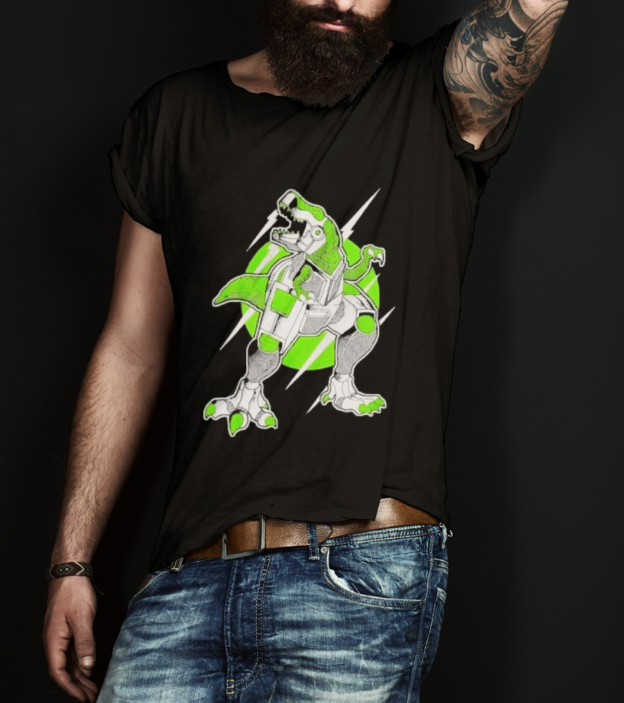 Robo Rex Neon Green Cybernetic Dinosaur Tech Science Fiction High Voltage T-Shirt