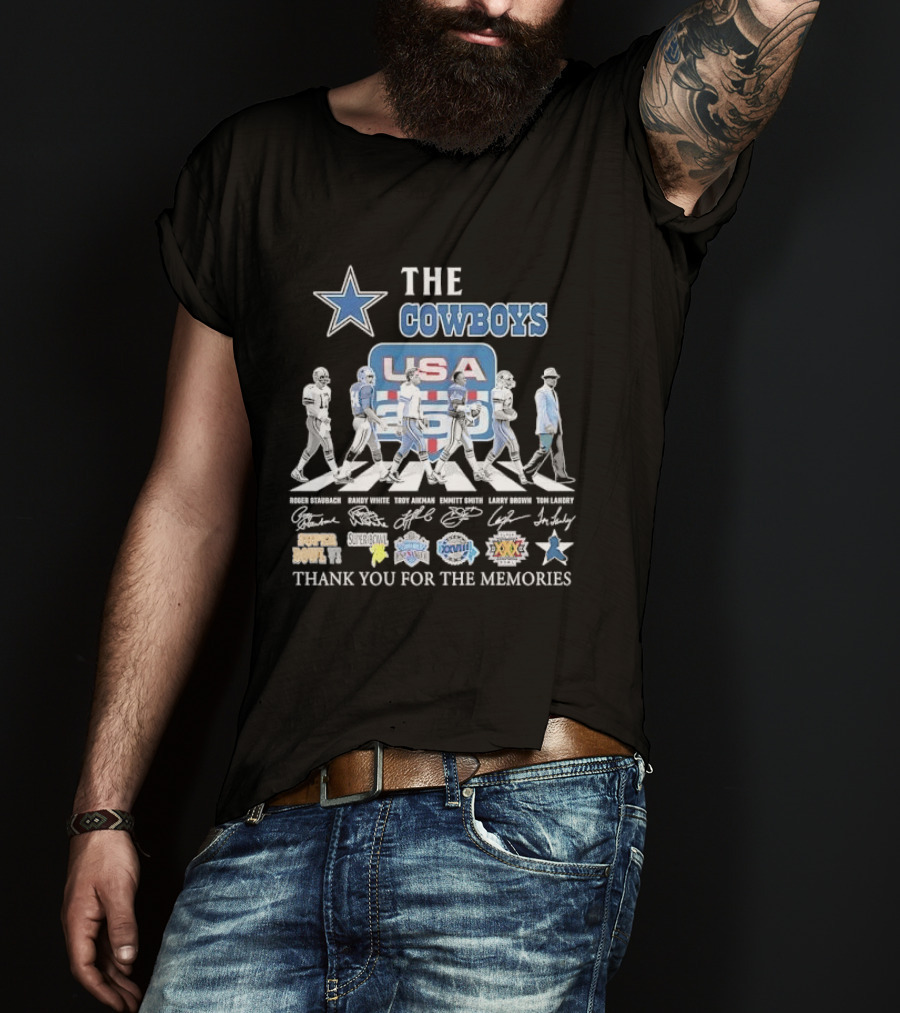THE COWBOYS Roger Staubach Randy White Troy Aikman Emmitt Smith Larry Brown Thank You For The Memories USA T-Shirt