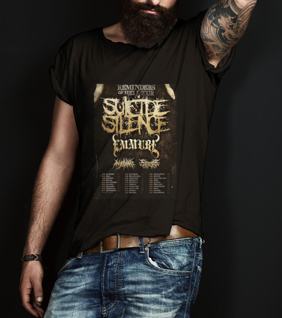Suicide Silence Reminders Of Hell Tour California 2026 Emmure Supporting Bands Itinerary T-Shirt