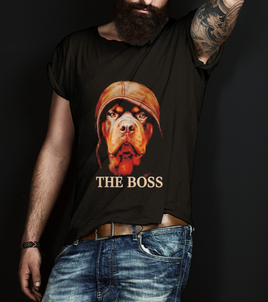 The Boss Rottweiler Wearing Aviator Cap T-Shirt