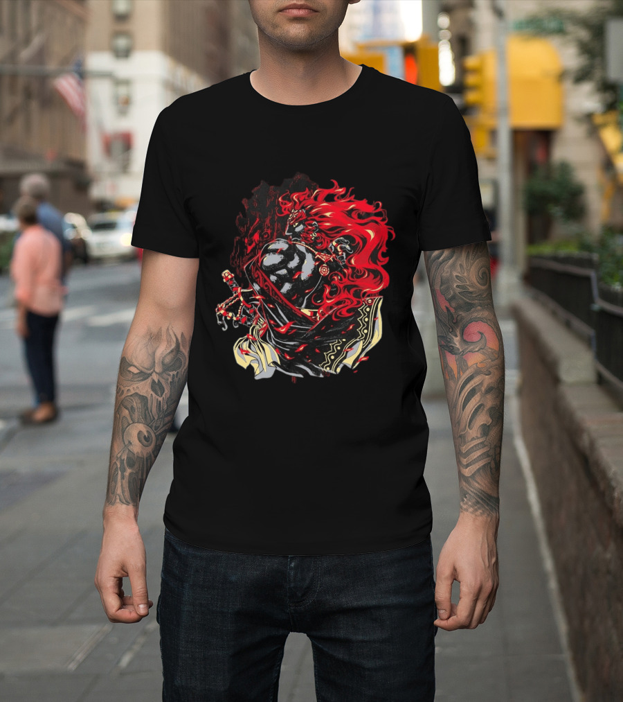 The Legend Of Zelda The Devourer Of Tomorrow Flamboyant Musketeer Warrior With Cape And Fiery Red Hair T-Shirt