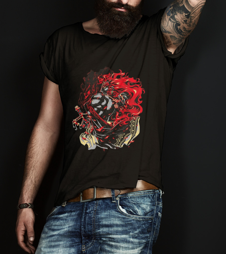 The Legend Of Zelda The Devourer Of Tomorrow Flamboyant Musketeer Warrior With Cape And Fiery Red Hair T-Shirt