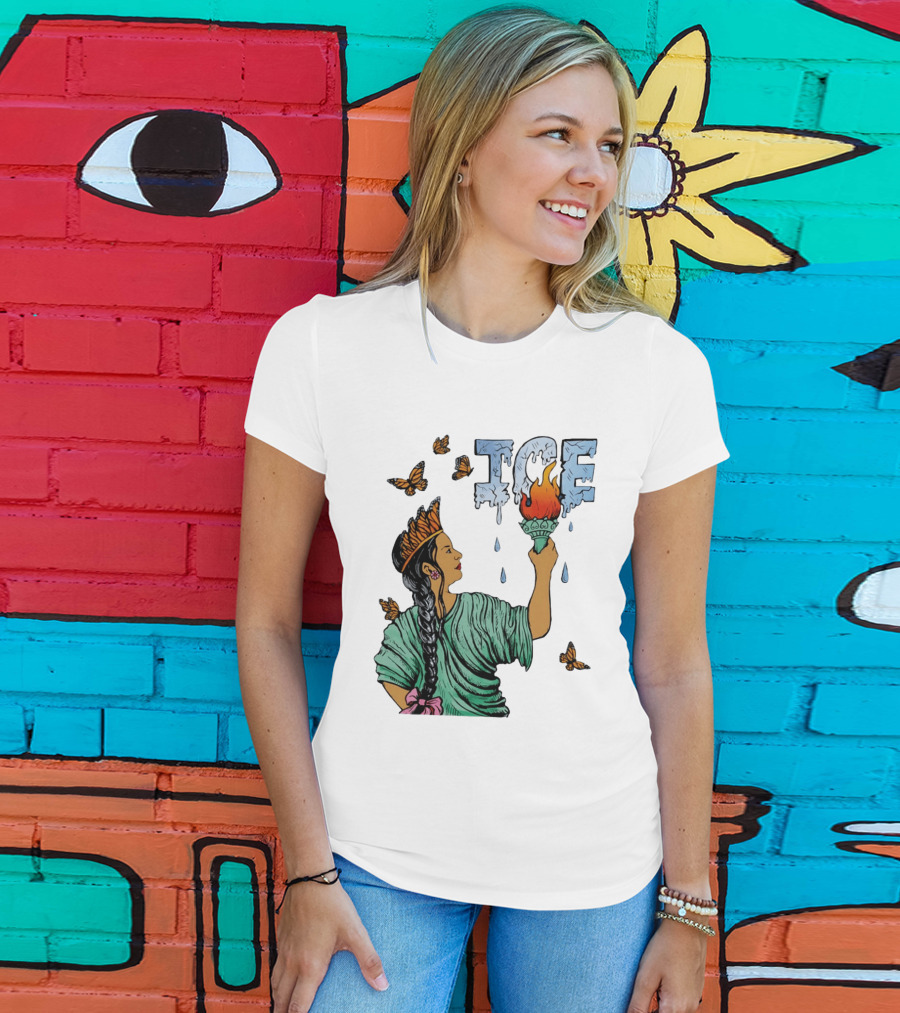 Liberty ICE Melt Activism With Monarch Butterflies And Torch Symbolism T-Shirt