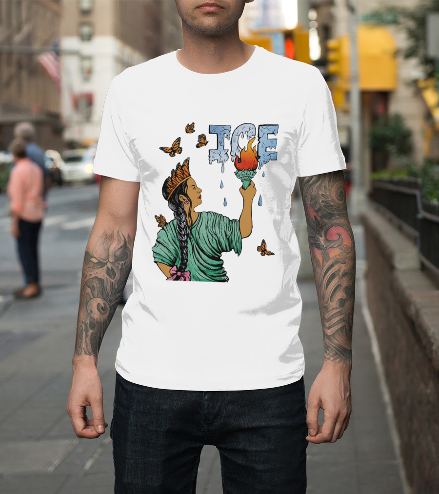 Liberty ICE Melt Activism With Monarch Butterflies And Torch Symbolism T-Shirt