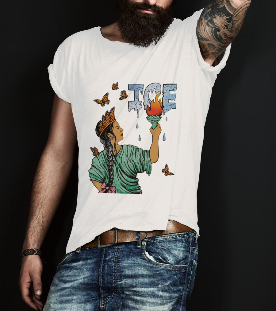 Liberty ICE Melt Activism With Monarch Butterflies And Torch Symbolism T-Shirt