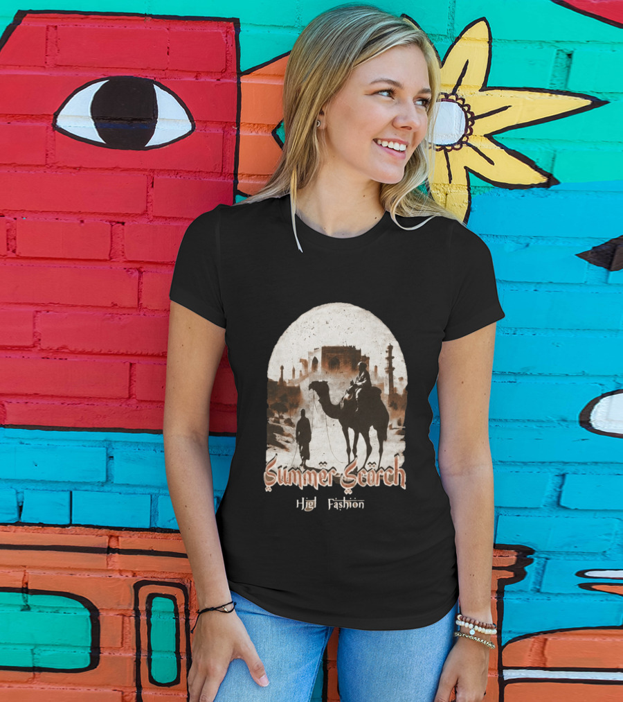 Summer Scorch High Fashion Camel Caravan Desert Scene T-Shirt
