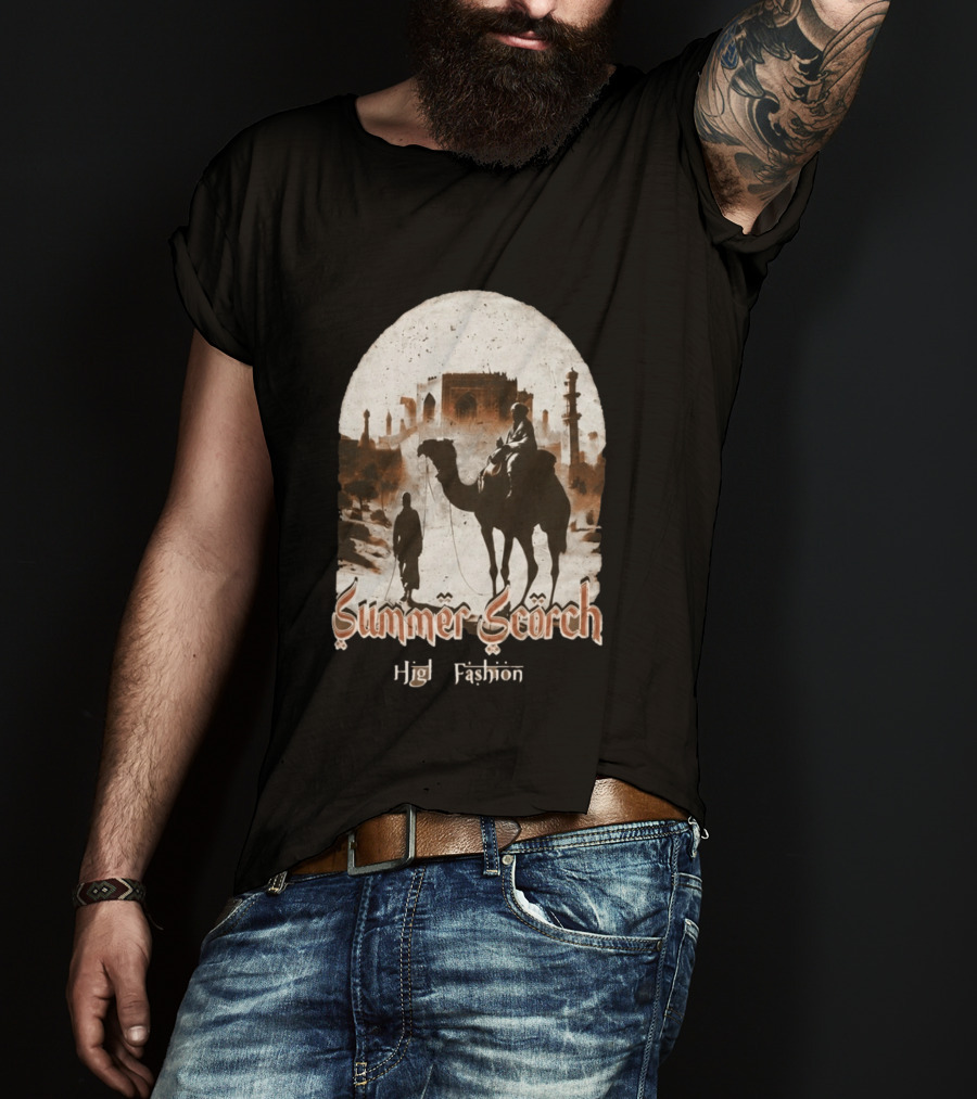 Summer Scorch High Fashion Camel Caravan Desert Scene T-Shirt