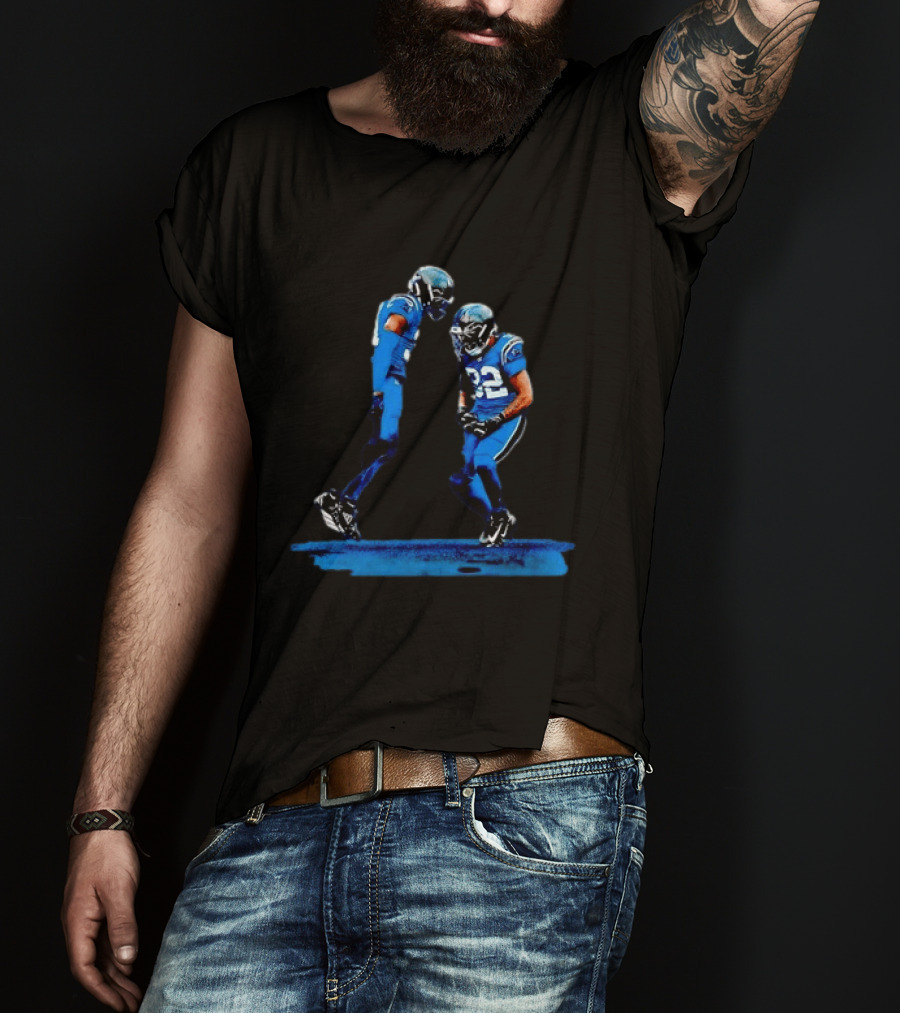 Carolina Panthers Blue Uniforms Players Celebrating Football Team Victory T-Shirt
