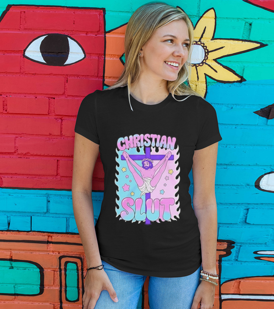 Christian Slut Teen Hearts Jesus Splits Meme T-Shirt