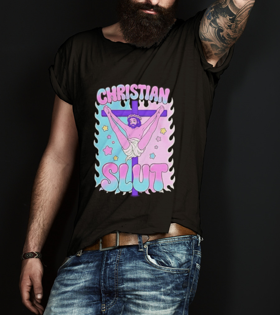 Christian Slut Teen Hearts Jesus Splits Meme T-Shirt