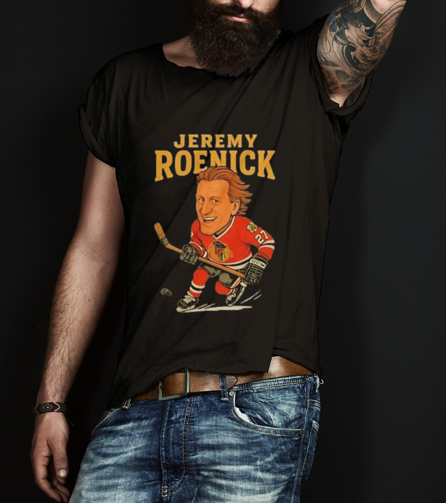 Jeremy Roenick Caricature Chicago Blackhawks Legendary Hockey Star T-Shirt