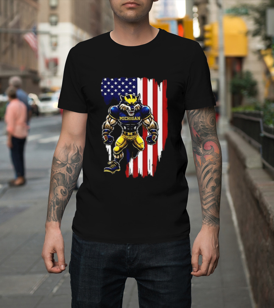 Michigan Wolverines We The People USA Flag Wolverine T-Shirt
