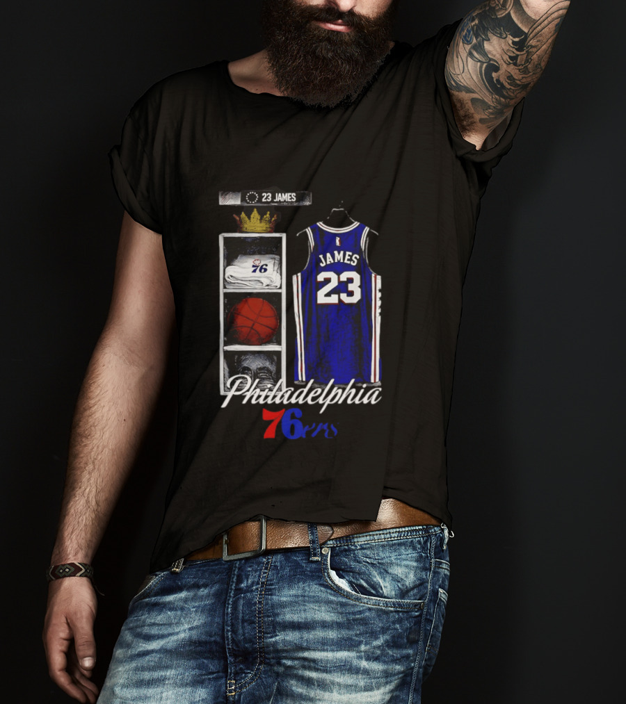 Philadelphia 76ers LeBron James 23 Basketball Jersey Locker Room Display T-Shirt