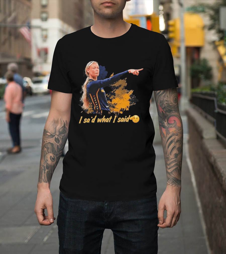 Sophie Cunningham I Said What I Said Yellow And Blue Basketball Emoji T-Shirt
