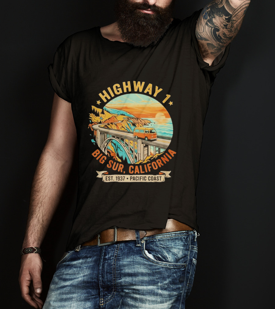 Highway 1 Big Sur California Pacific Coast Est 1937 Vintage Scenic Road Trip T-Shirt