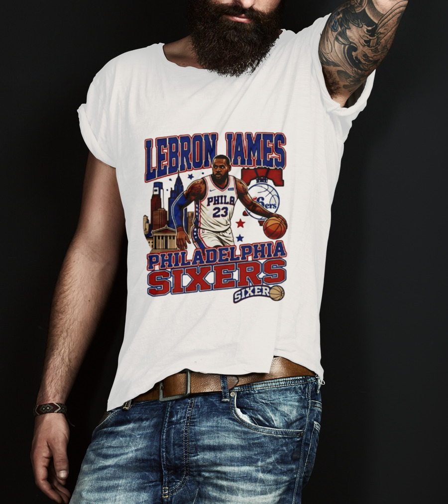 LeBron James Philadelphia Sixers No 23 Jersey Cityscape Basketball T-Shirt