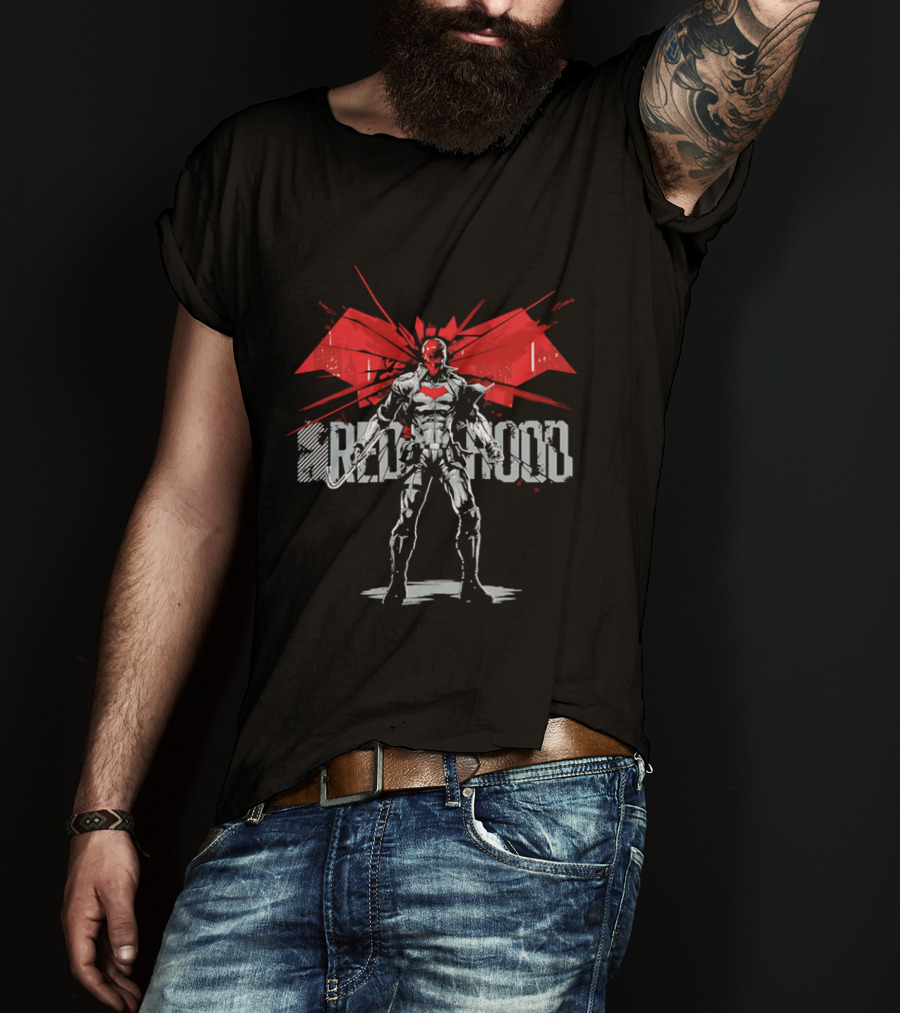 Red Hood Dynamic Vigilante Hero With Red Bat T-Shirt
