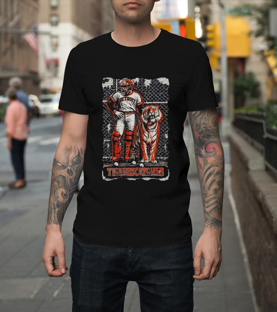 Detroit Tigers Tigerrrcatcher Baseball Player And Tiger T-Shirt