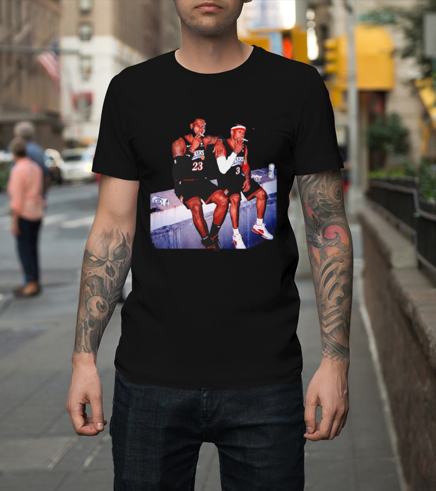 LeBron James Allen Iverson Smoking Philadelphia 76ers Skyline T-Shirt
