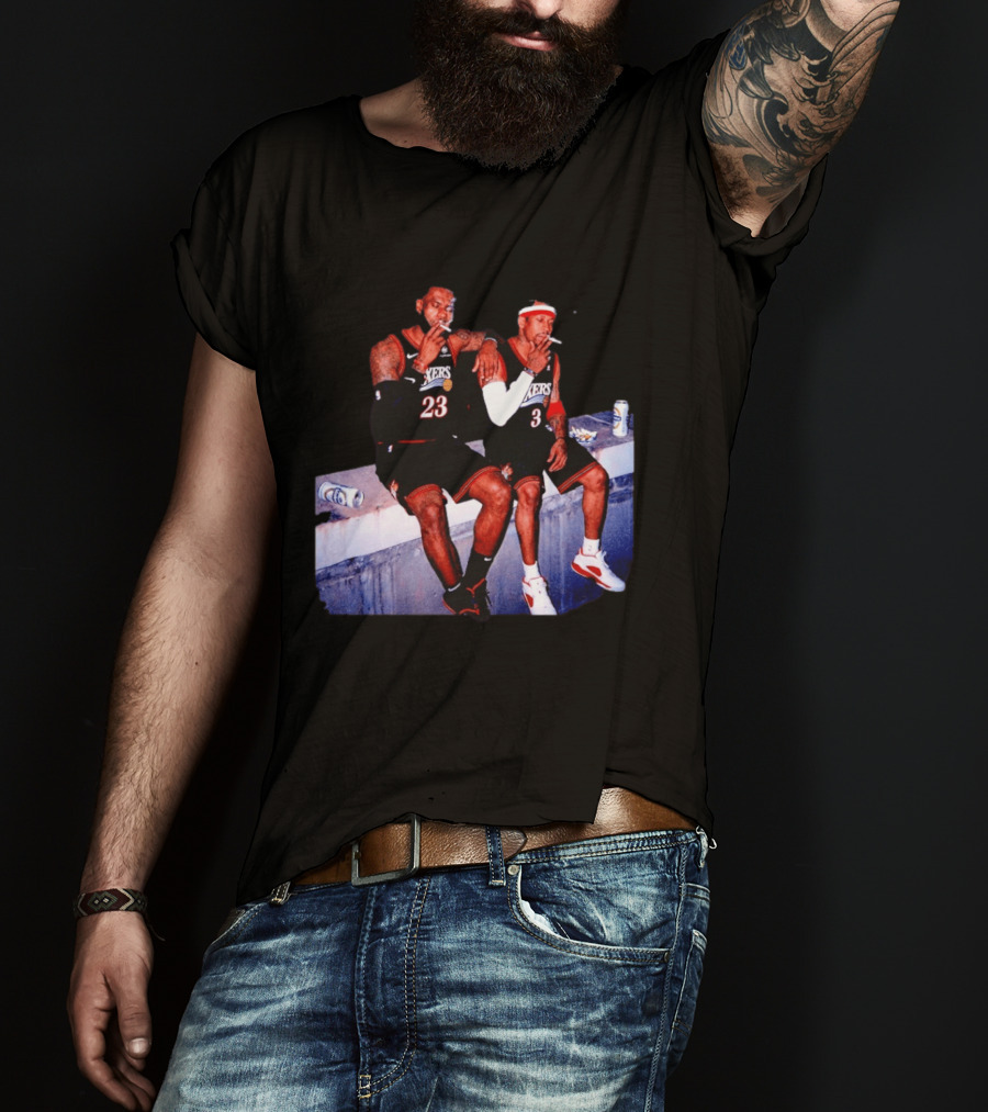 LeBron James Allen Iverson Smoking Philadelphia 76ers Skyline T-Shirt
