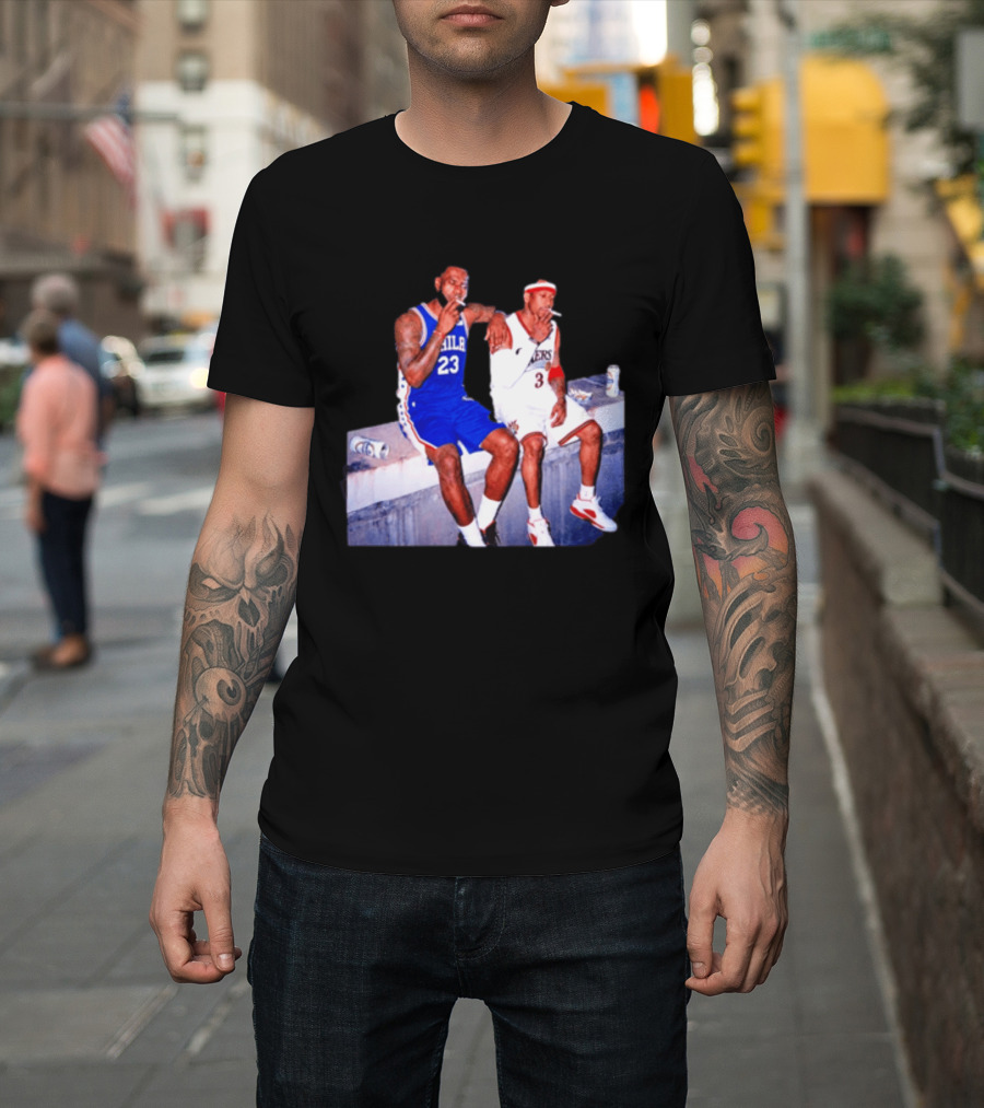 LeBron James Allen Iverson Philadelphia 76ers Smoking Scene Vintage NBA T-Shirt