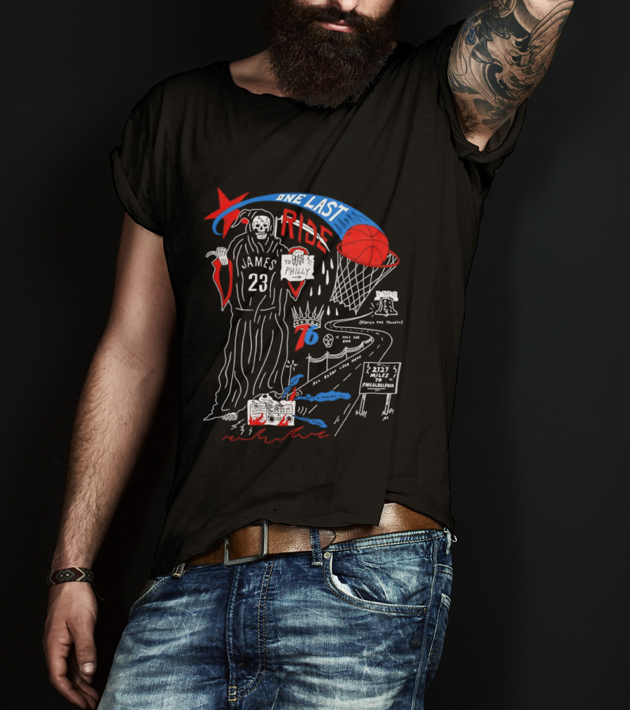 LeBron James One Last Ride 23 Philadelphia 76ers Miles To Philly 2023 Liberty Bell T-Shirt