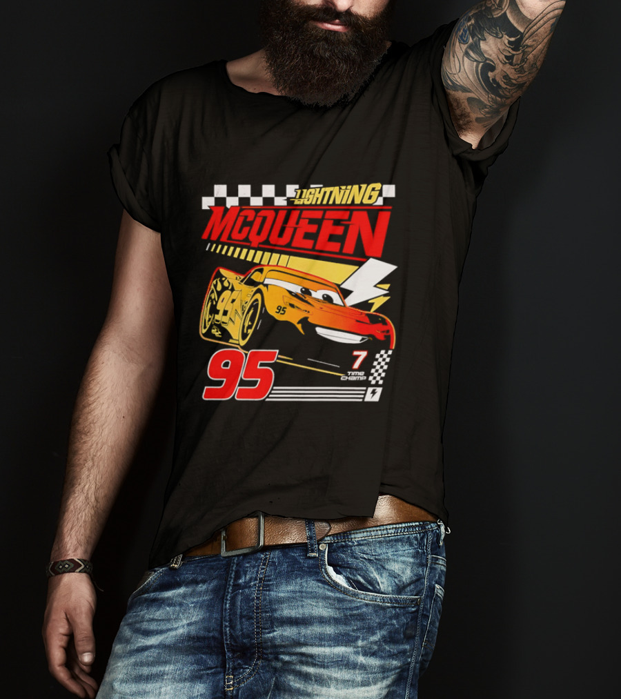 Lightning McQueen Racing 95 Champion Car Number 7 Lightning Bolt T-Shirt