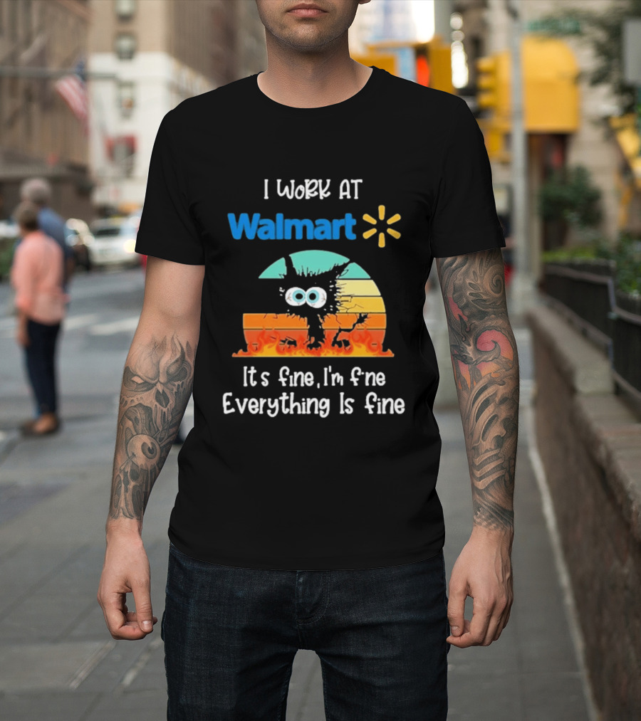 I Work At Walmart Its Fine Im Fine Everything Is Fine Emoji Wall Crack Puzzle T-Shirt