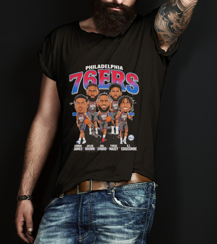 Philadelphia 76ers LeBron James Jaylen Brown Joel Embiid Tyrese Maxey VJ Edgecombe Caricature T-Shirt