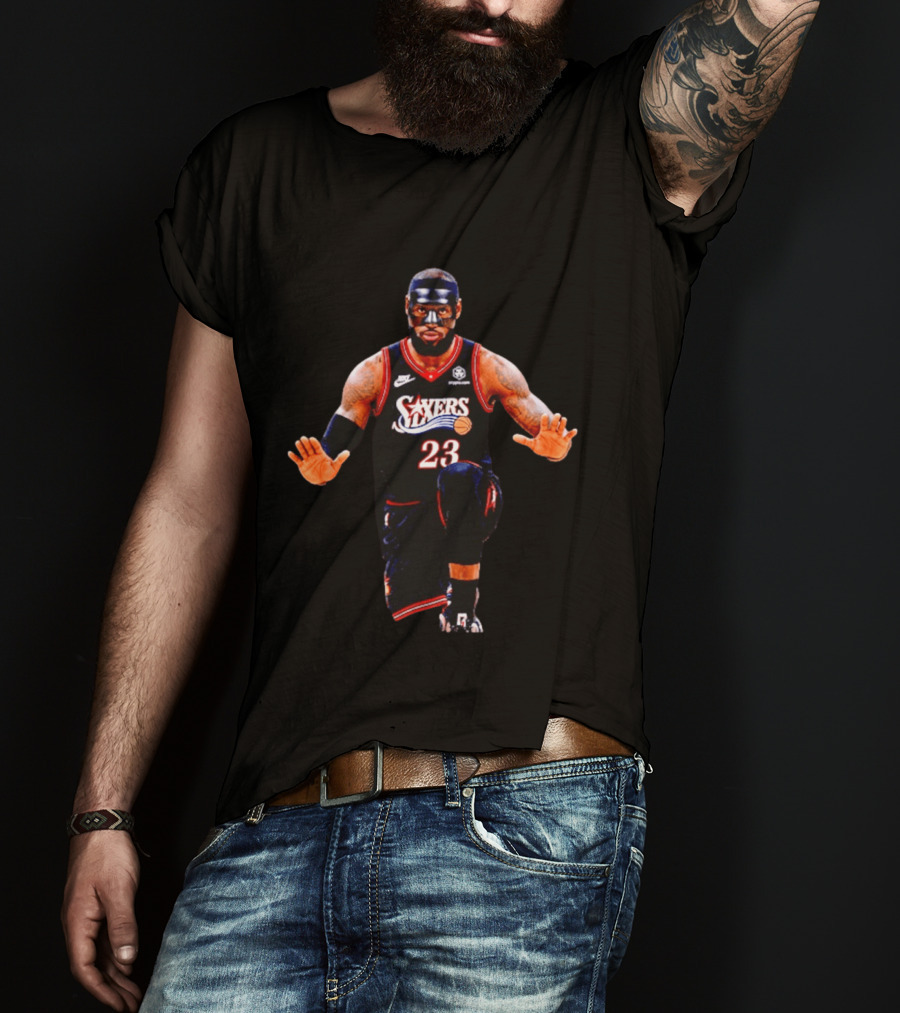 Philadelphia 76ers LeBron James 23 Black Mask Basketball T-Shirt