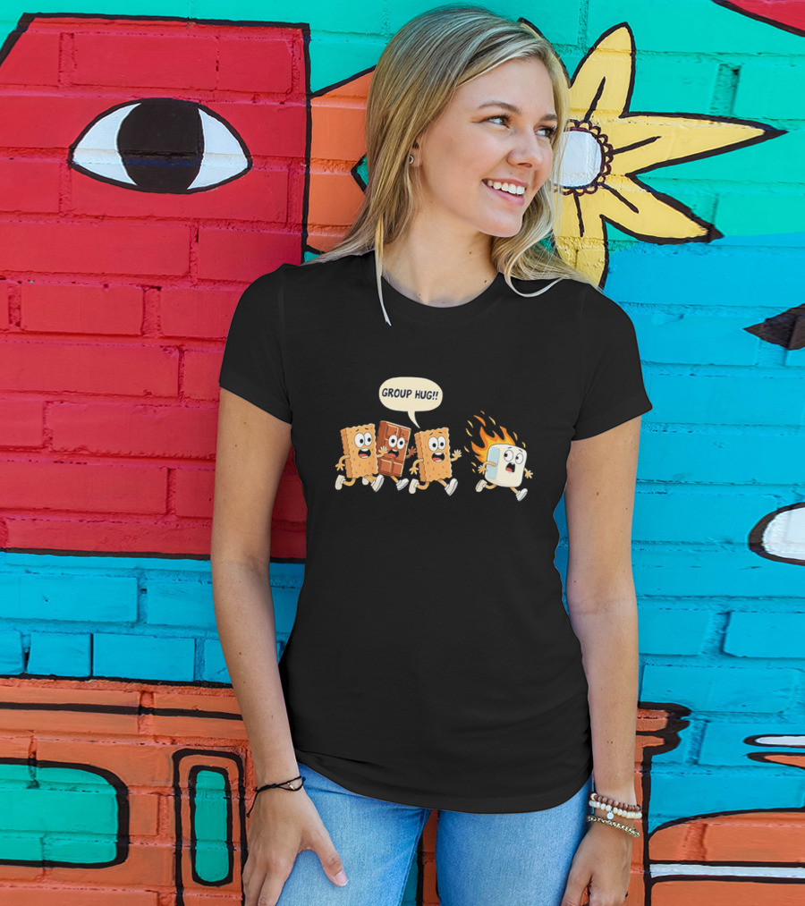 S'mores Cartoon Group Hug Chocolate Graham Cracker Marshmallow Fun T-Shirt