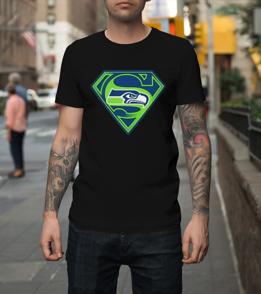 Seattle Seahawks Superman Logo S Symbol Fusion T-Shirt