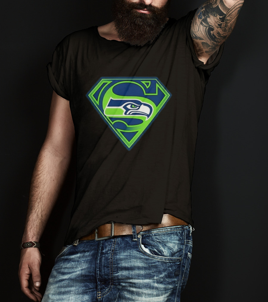 Seattle Seahawks Superman Logo S Symbol Fusion T-Shirt