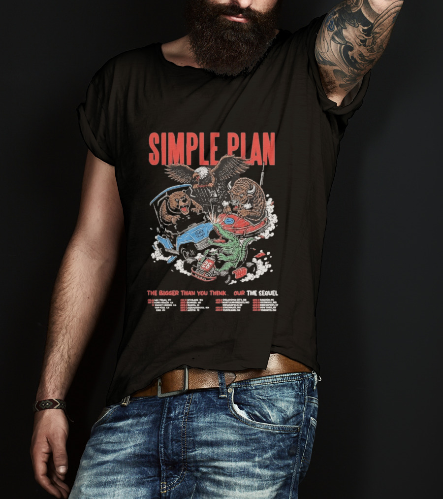 Simple Plan The Bigger Than You Think Tour 2026 Dates The Sequel Animals And Car Racing T-Shirt