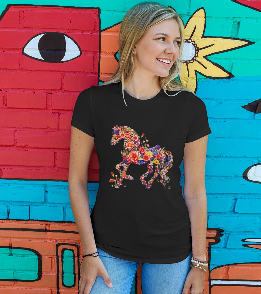 Unicorn Floral Blossoms Mythical Fantasy Animal Nature Garden Botanical T-Shirt