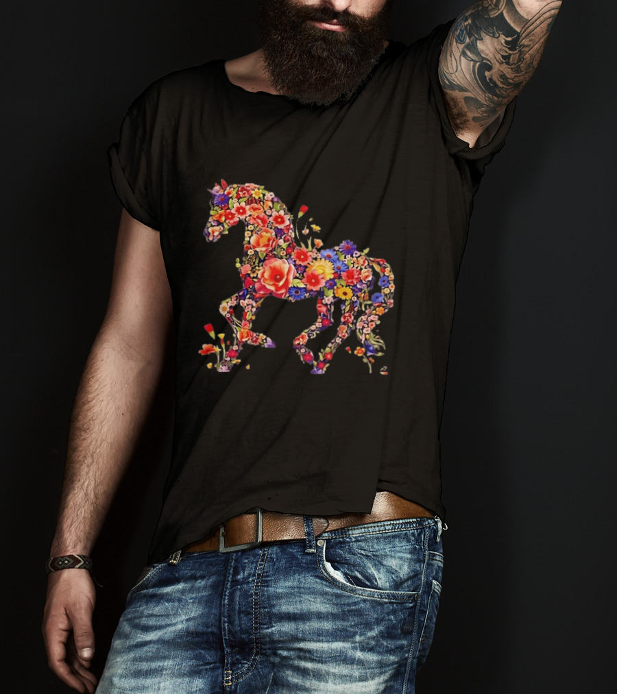 Unicorn Floral Blossoms Mythical Fantasy Animal Nature Garden Botanical T-Shirt