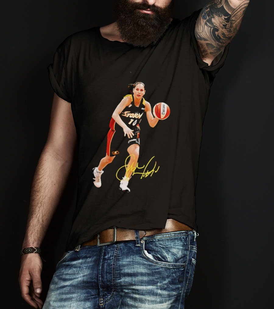 Sue Bird Autograph Seattle Storm Dribbling Basketball 10 T-Shirt