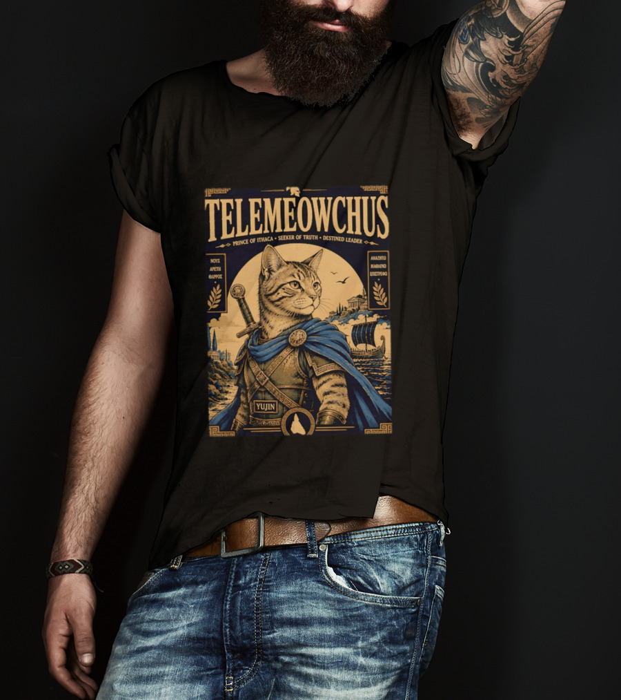 TELEMEOWCHUS Prince Of Ithaca Seeker Of Truth Destined Leader Yujin Greek Mythology Cat Warrior T-Shirt