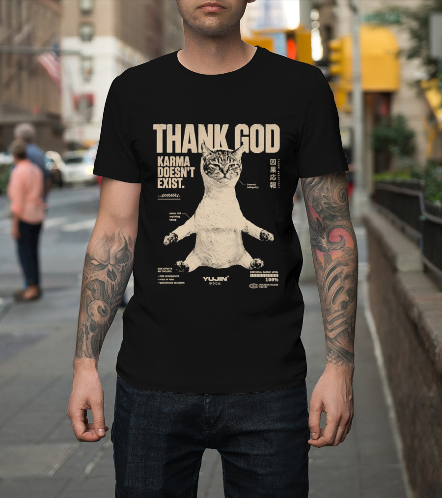 Thank God Karma Doesn't Exist Probably Cat Drawing Yijun Studio Percent Diagram T-Shirt