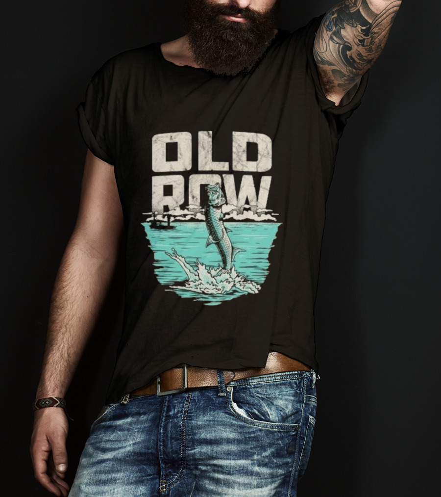 Old Row Tarpon Jumping Fishing Scene T-Shirt