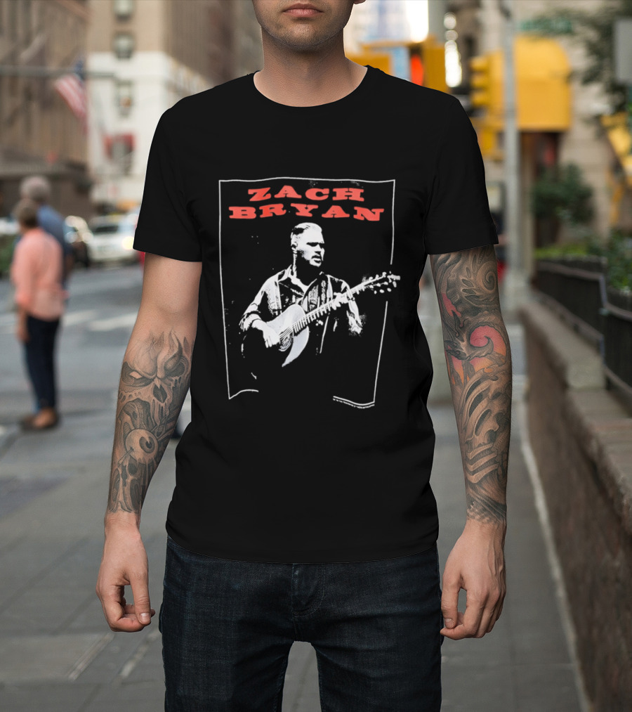 Zach Bryan Guitar Performance Black And White T-Shirt