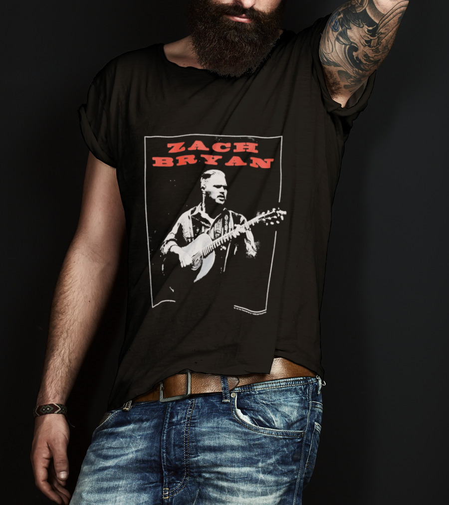 Zach Bryan Guitar Performance Black And White T-Shirt
