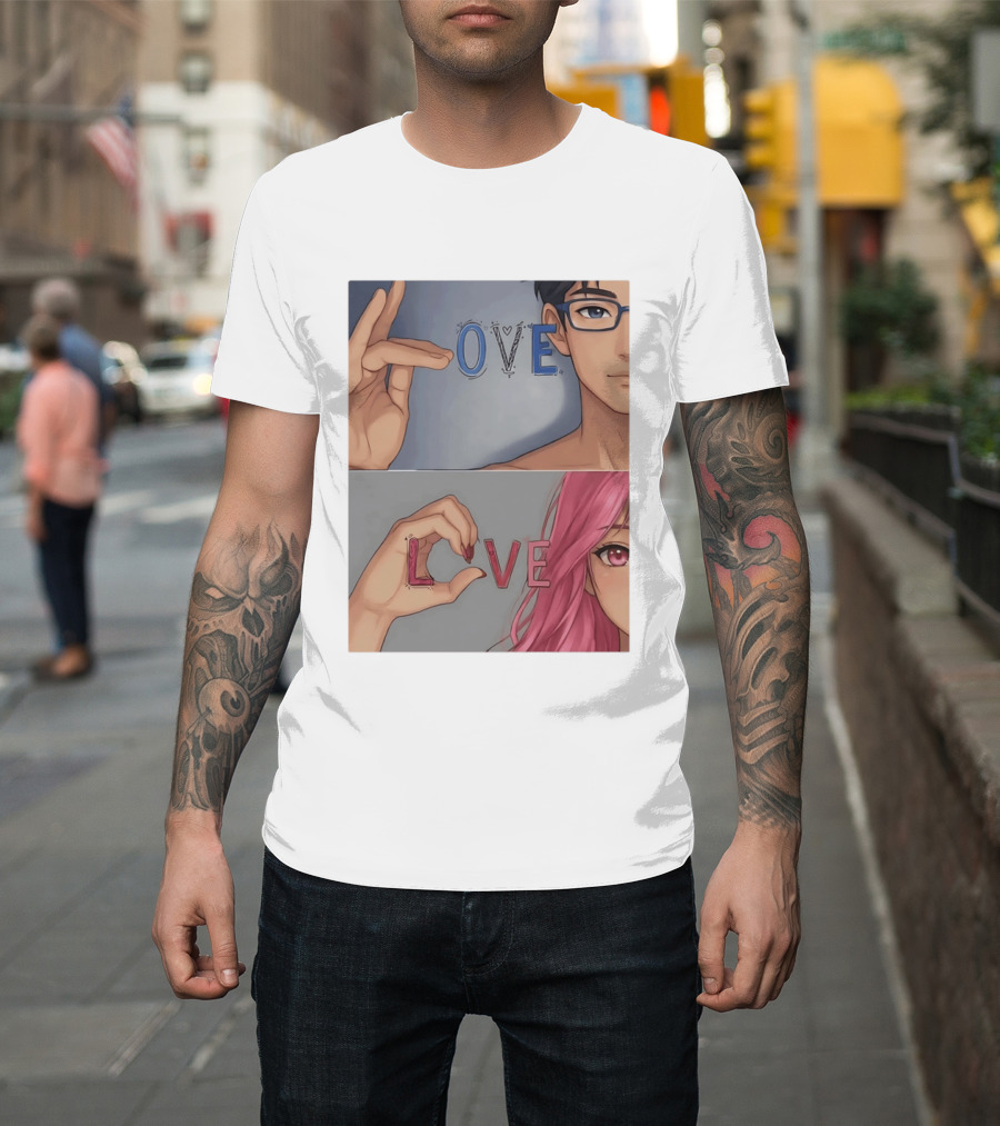 Love Love Anime Couple Hand Gesture T-Shirt