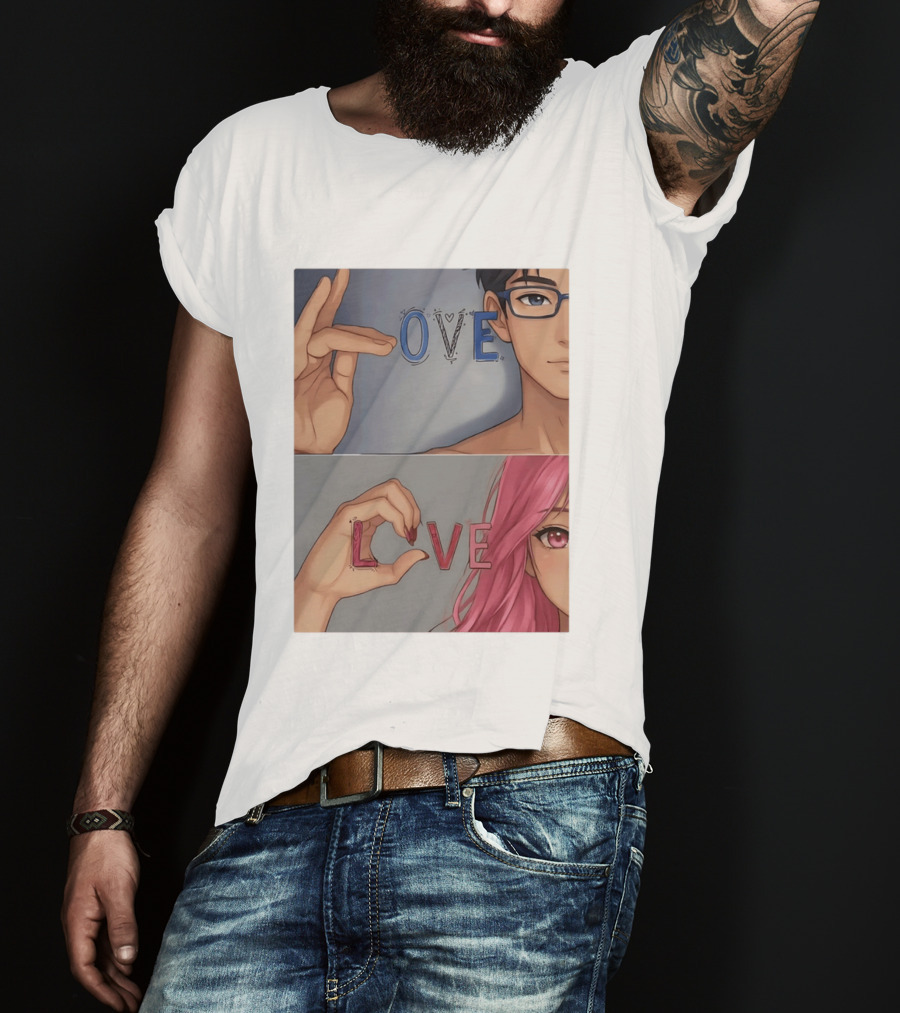 Love Love Anime Couple Hand Gesture T-Shirt