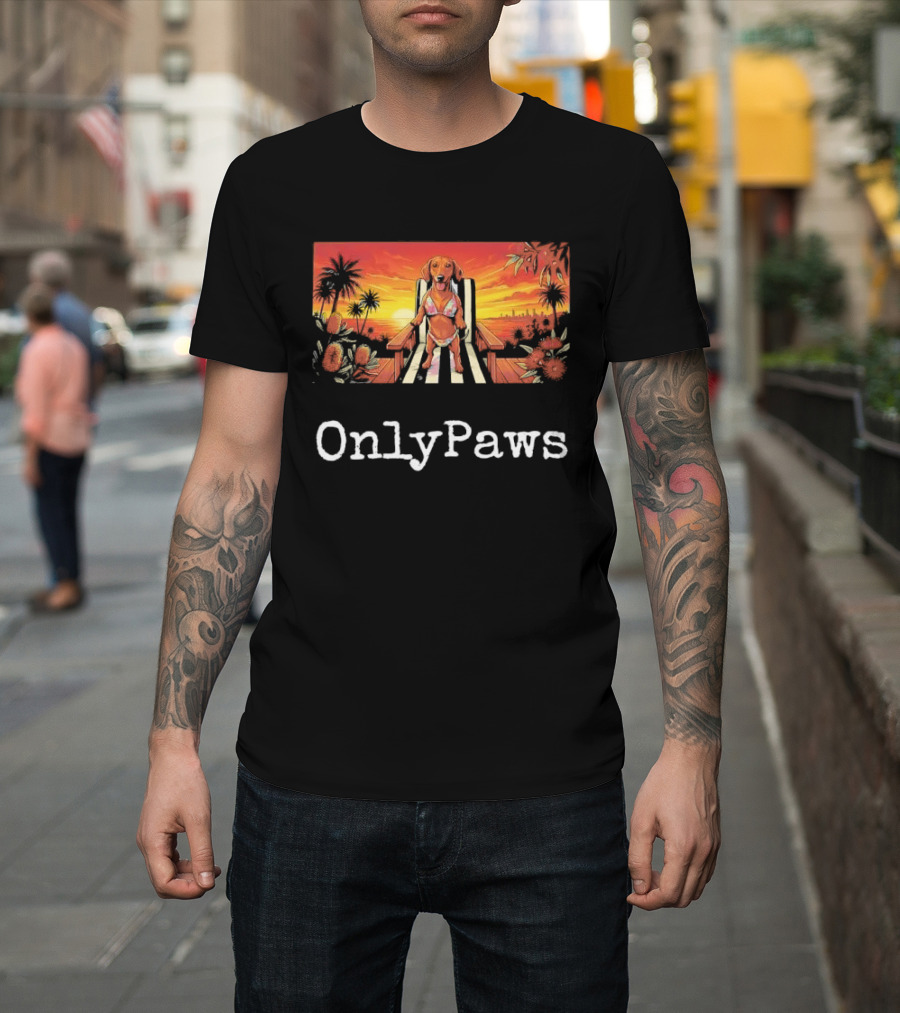 Beach Vibes Dachshund OnlyPaws Sunset Scene T-Shirt