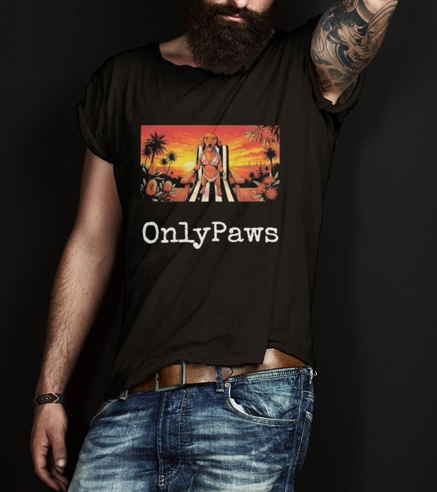 Beach Vibes Dachshund OnlyPaws Sunset Scene T-Shirt