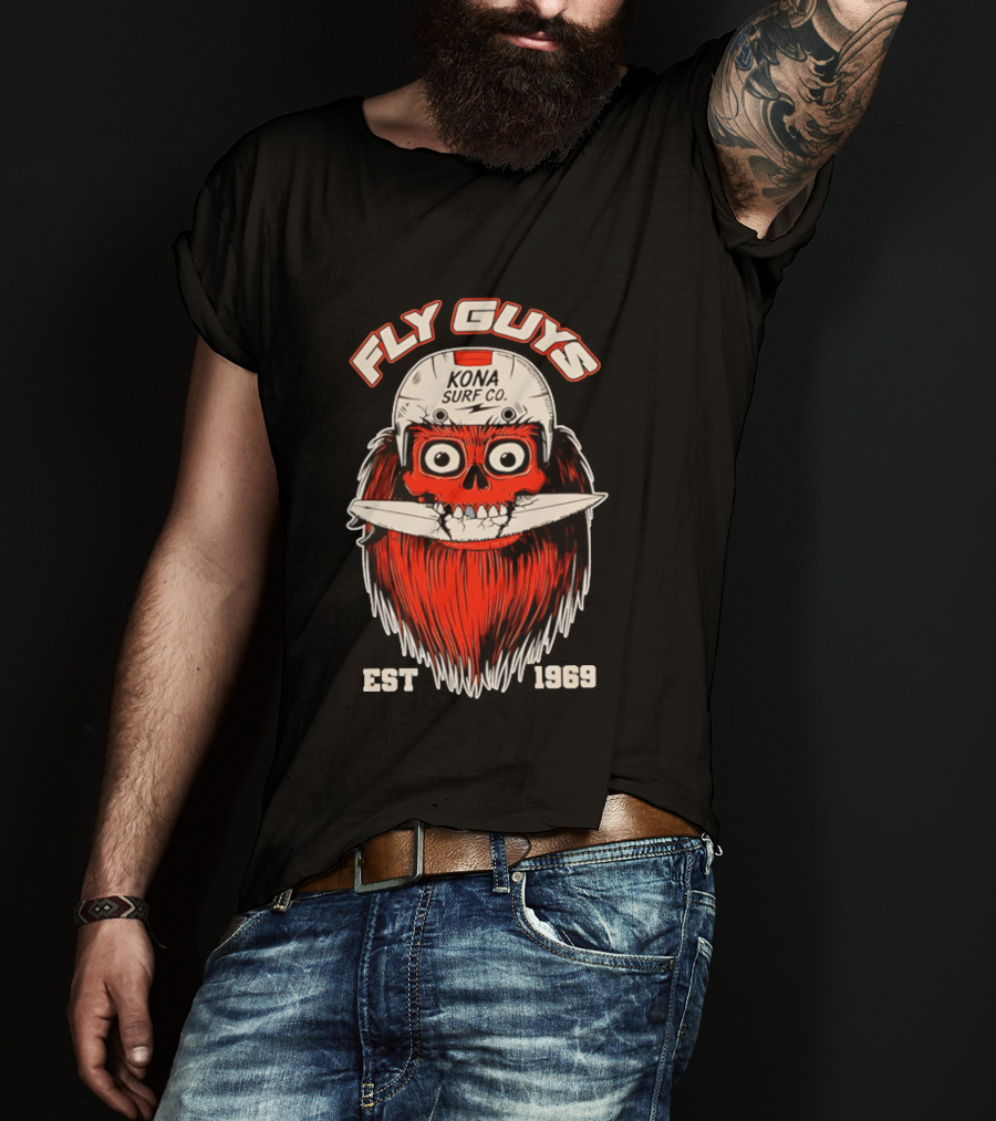Fly Guys Kona Surf Co Est 1969 Skull Surfboard Helmet T-Shirt