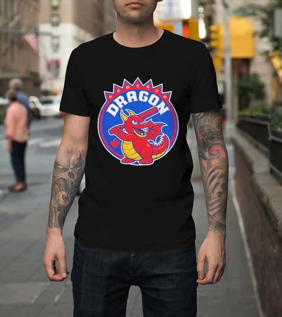 Home Run Dragon Baseball Batting Red Maple Leaf T-Shirt