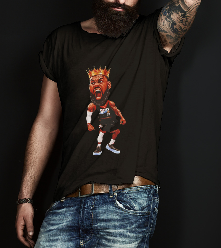 LeBron James Philadelphia 76ers King Caricature 23 Sixers T-Shirt