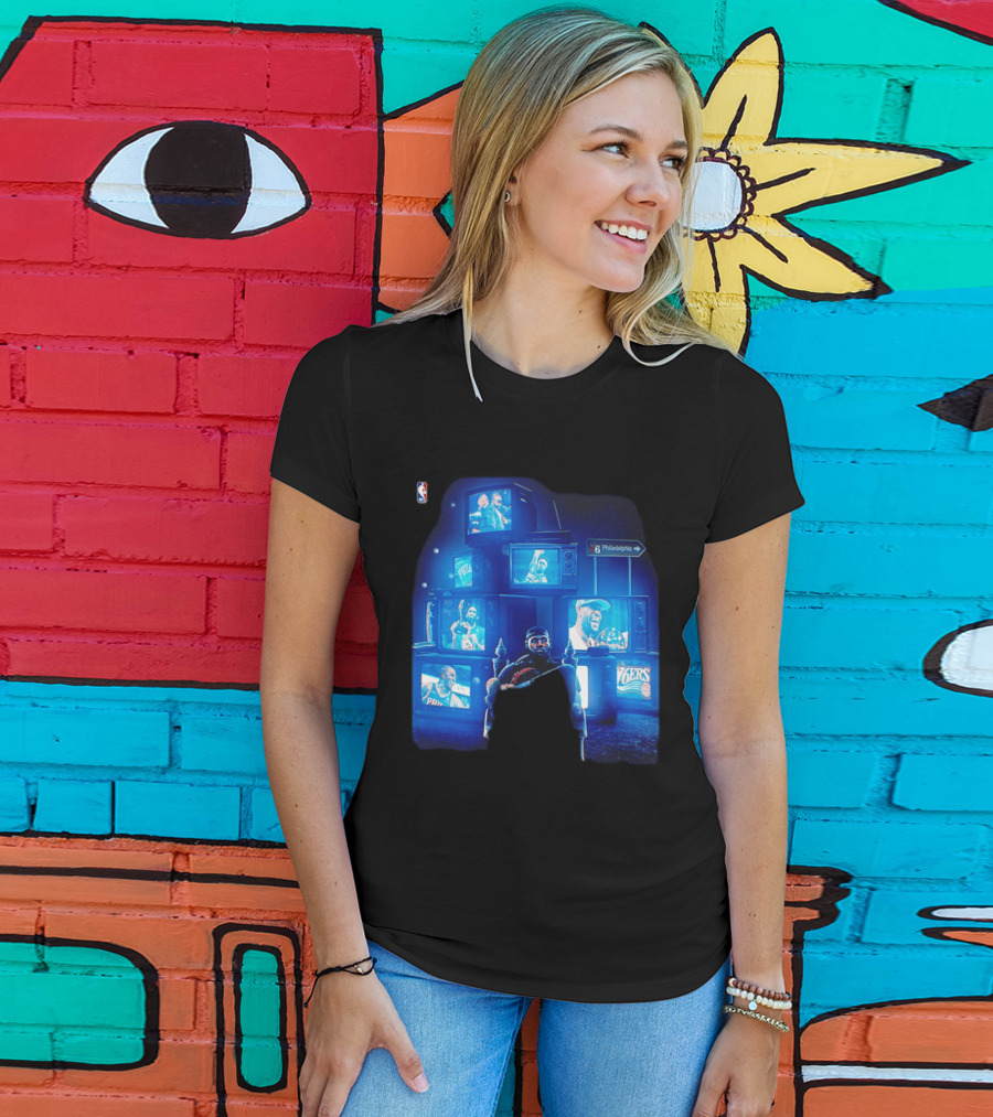 Philadelphia 76ers LeBron James NBA Collage TVs And Signs T-Shirt